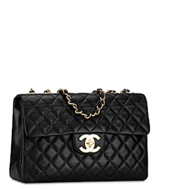Chanel-Black Chanel Maxi XL Classic Lambskin Single Flap Shoulder Bag-Black