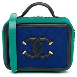 Chanel-Blue Chanel Small Jersey CC Filigree Vanity Case Satchel-Blue