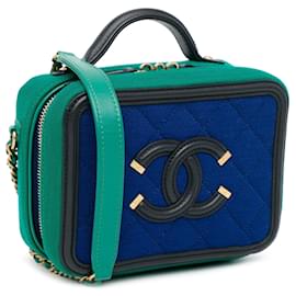 Chanel-Blue Chanel Small Jersey CC Filigree Vanity Case Satchel-Blue