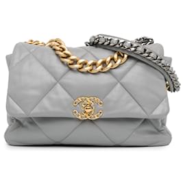 Chanel-Gray Chanel Large Lambskin 19 Flap Satchel-Other