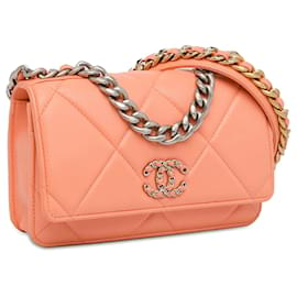 Chanel-Pink Chanel Quilted Lambskin 19 Wallet On Chain Satchel-Pink