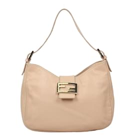 Fendi-FENDI Leather Mamma Baguette Shoulder Bag in Powder Beige-Beige