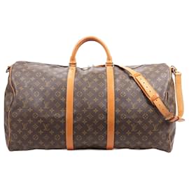 Louis Vuitton-Louis Vuitton Monogram Canvas Keepall Bandoulière 60 Travel Bag M41412-Brown