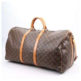 Louis Vuitton-Louis Vuitton Monogram Canvas Keepall Bandoulière 60 Travel Bag M41412-Brown