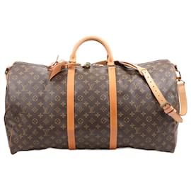 Louis Vuitton-Louis Vuitton Monogram Canvas Keepall Bandoulière 60 Travel Bag M41412-Brown