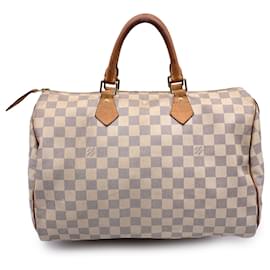 Louis Vuitton-Damier Azur Canvas Speedy 35 Bag Handbag Satchel-Beige