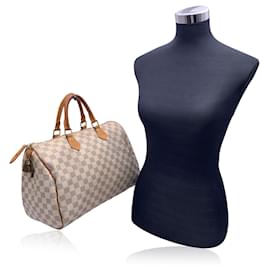 Louis Vuitton-Damier Azur Canvas Speedy 35 Bag Handbag Satchel-Beige