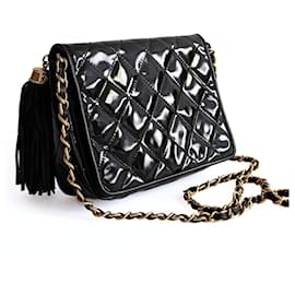 Chanel-Chanel vintage Mini Matelassè shoulder bag in black patent leather-Black