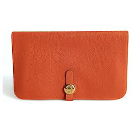 Hermès-Hermès Dogon wallet in orange Clemence leather Year 2003-Orange