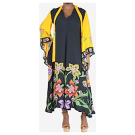 Autre Marque-Black and orange floral v- neck midi dress - size L-Black