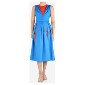 Christian Dior-Blue 2010 box-pleat flared wool midi dress - size UK 14-Blue