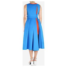 Christian Dior-Blue 2010 box-pleat flared wool midi dress - size UK 14-Blue