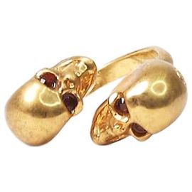Alexander Mcqueen Gold skull open ring - size Golden
