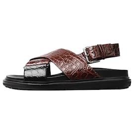 Marni-Brown croc-effect cross-strap sandals - size EU 37-Brown