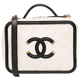 Chanel-Chanel White Small Caviar CC Filigree Vanity Case-White,Other