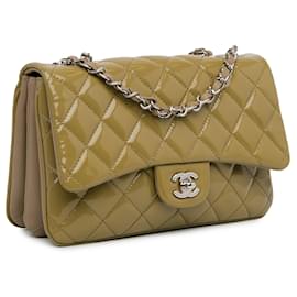 Chanel-Chanel Brown Medium Patent 3 Accordion Flap-Brown,Light brown