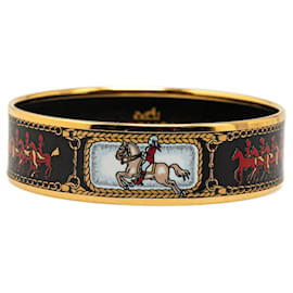 Hermès-Hermès Black Wide Enamel Horses Riders Print Bangle GM-Black