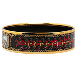 Hermès-Hermès Black Wide Enamel Horses Riders Print Bangle GM-Black