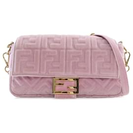 Fendi-Sac à main baguette en velours gaufré Fendi rose Zucca-Rose