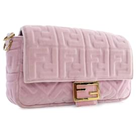 Fendi-Sac à main baguette en velours gaufré Fendi rose Zucca-Rose