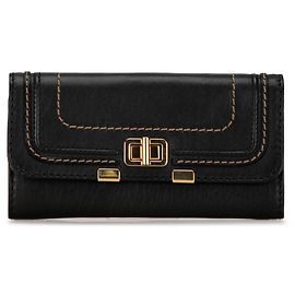 Chloé Black Leather Marcie Lock Long Wallet Black