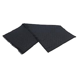 Gucci-GUCCI MONOGRAMMED GG GUCCISSIMA MESH SCARF IN BLACK WOOL WHOOL SCARF-Black