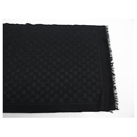 Gucci-GUCCI MONOGRAMMED GG GUCCISSIMA MESH SCARF IN BLACK WOOL WHOOL SCARF-Black