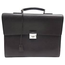 St Dupont-SACOCHE ST DUPONT 3 SOUFFLETS CARTABLE EN CUIR MARRON BROWN BRIEFCASE BAG-Marron