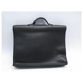 Hermès-VINTAGE HERMES BAG SAC A DEPECHES 2 BLACK TOGO LEATHER BAG BELLOWS-Black