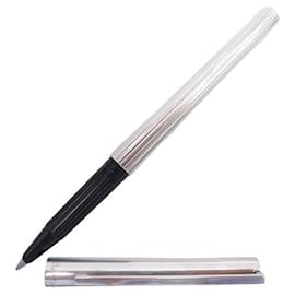 St Dupont-ST DUPONT CHEVRON PATTERN BALLPOINT PEN IN STERLING SILVER 925 SILVER ROLLERBALL PEN-Silvery