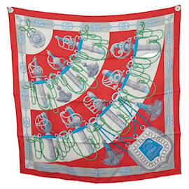 Hermès-NEUF FOULARD HERMES CLIQUETIS H001574S J. ABADIE CARRE 90 SOIE ROUGE SCARF-Rouge