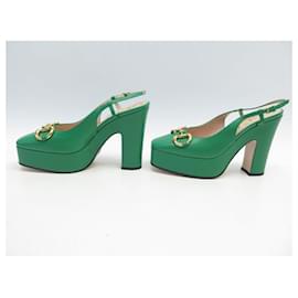 Gucci-NEUF CHAUSSURES GUCCI NEW SHAMROCK SLINGBACK MORS 723837 38.5 EN CUIR SHOES-Vert