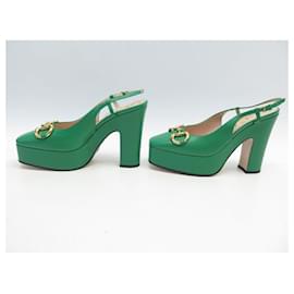 Gucci-NEW GUCCI NEW SHAMROCK SLINGBACK MORS SHOES 723837 38.5 LEATHER SHOES-Green