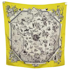 Hermès-VINTAGE SCARF HERMES LA FRANCE 1959 F DE LA PERRIERE SQUARE 90 SILK SCARF-Yellow