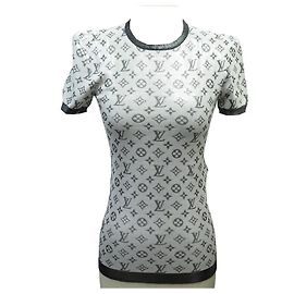 NEW HIGH LOUIS VUITTON TSHIRT MONOGRAM S 36 SILK & POLYAMIDE GRAY NEW TOP Grey