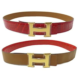 Hermès-NEW HERMES T BELT85 REVERSIBLE H BUCKLE CROCODILE LEATHER & BOX BELT-Other