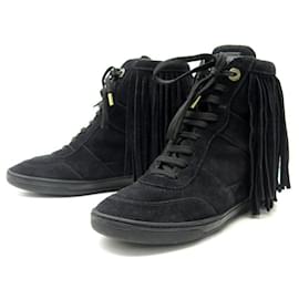 Louis Vuitton-CHAUSSURES LOUIS VUITTON 38.5 BASKETS A TALONS COMPENSES EN DAIM NOIR SHOES-Noir