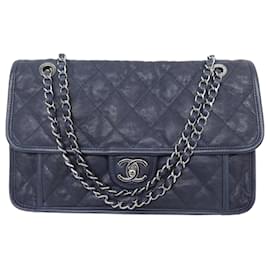 Chanel-CHANEL TIMELESS JUMBO HANDBAG CAVIAR QUILTED LEATHER NAVY BLUE HANDBAG-Navy blue