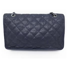 Chanel-CHANEL TIMELESS JUMBO HANDBAG CAVIAR QUILTED LEATHER NAVY BLUE HANDBAG-Navy blue