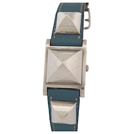 Hermès-VINTAGE HERMES MEDOR ME WATCH1.250 23 MM STERLING SILVER 925 QUARTZ WATCH-Silvery