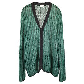 Saint Laurent Metallic Skate Cardigan aus grünem und schwarzem Mohair Grün Olivgrün