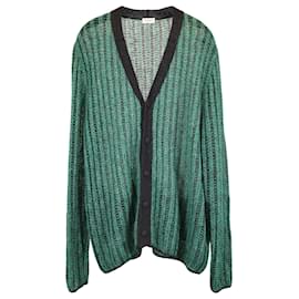 Saint Laurent-Saint Laurent Metallic Skate Cardigan in Green and Black Mohair-Green,Olive green