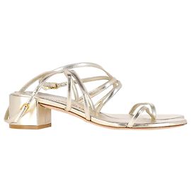Stuart Weitzman Ankle Strap Block Heel Sandals in Silver Leather Silvery Metallic