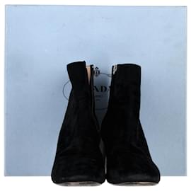 Prada-Prada Metallic Block Heel Ankle Boots in Black Suede-Black