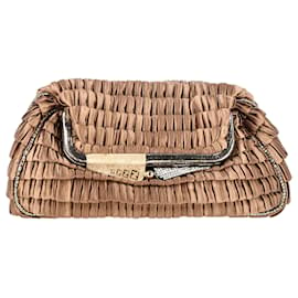 Fendi-Pochette Fendi Borderline en satin marron-Marron