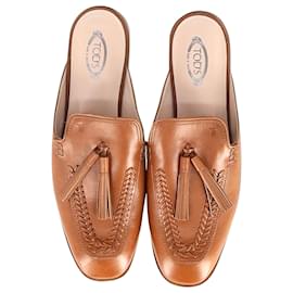 Tod's-Tod's Flat Mules in Brown Leather-Brown