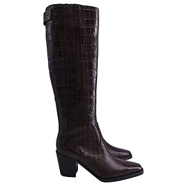 Botas de cano alto Ganni Western em couro marrom com efeito crocodilo Marrom
