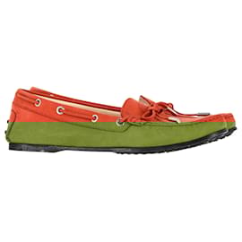 Tod's-Tod's Gommino Bow Loafers Orange Suede-Orange,Coral