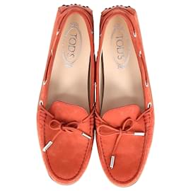 Tod's-Tod's Gommino Bow Loafers Orange Suede-Orange,Coral