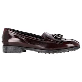 Tod's-Tod's Fringed Tassel Loafers in Burgundy Leather-Dark red
